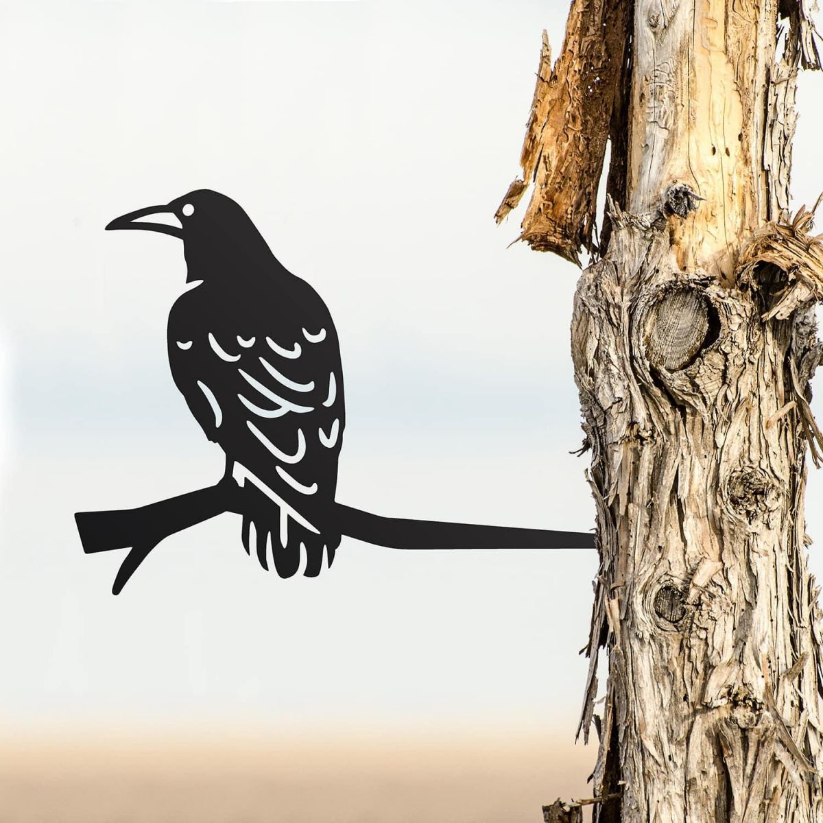 Black Steel Rook Bird Tree Spike in Situ