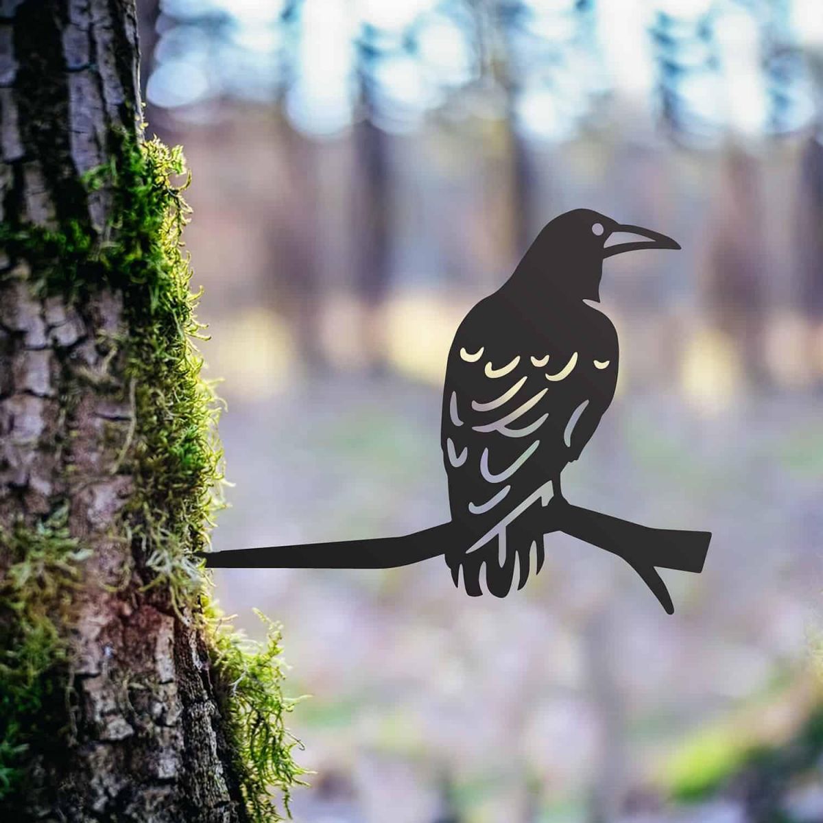 Black Steel Tree Spike with Rook Bird Design