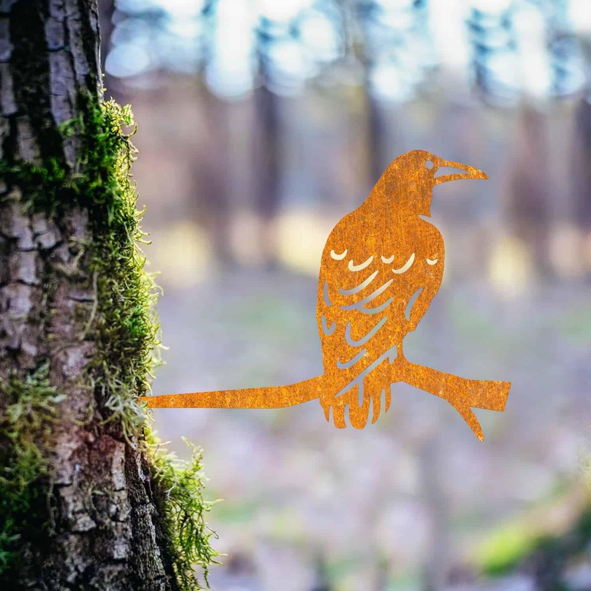 Rustic Steel Tree Spike with Rook Bird Topper