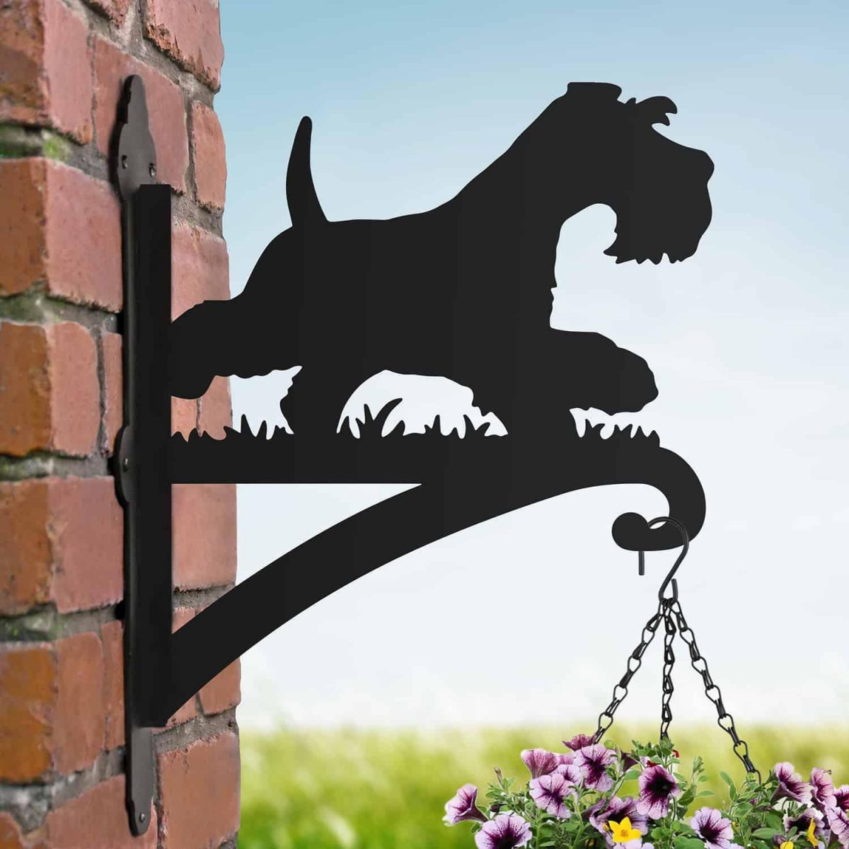 Steel Running Miniature Schnauzer Hanging Basket Bracket