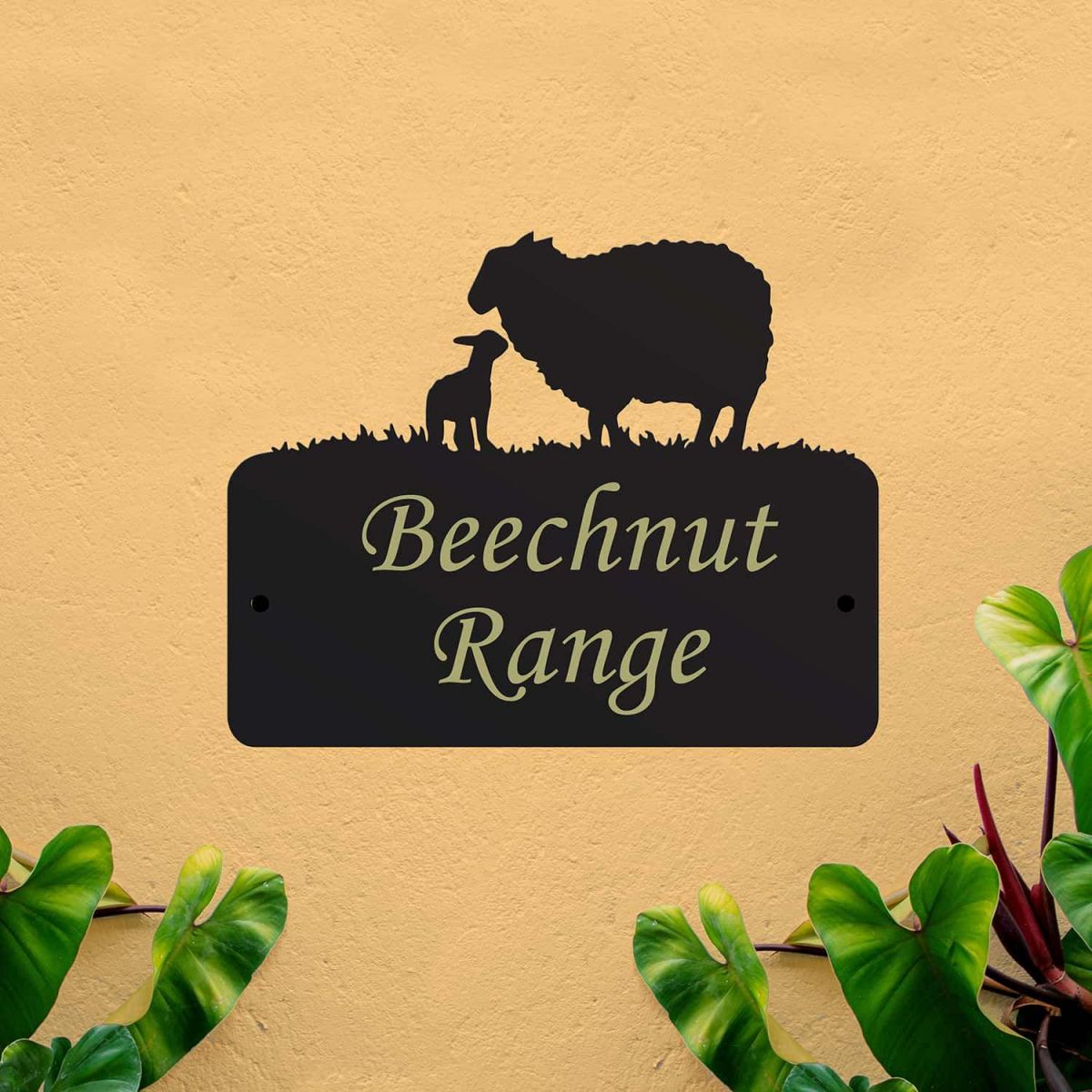 Steel House Name Sign with Sheep & Lamb Motif