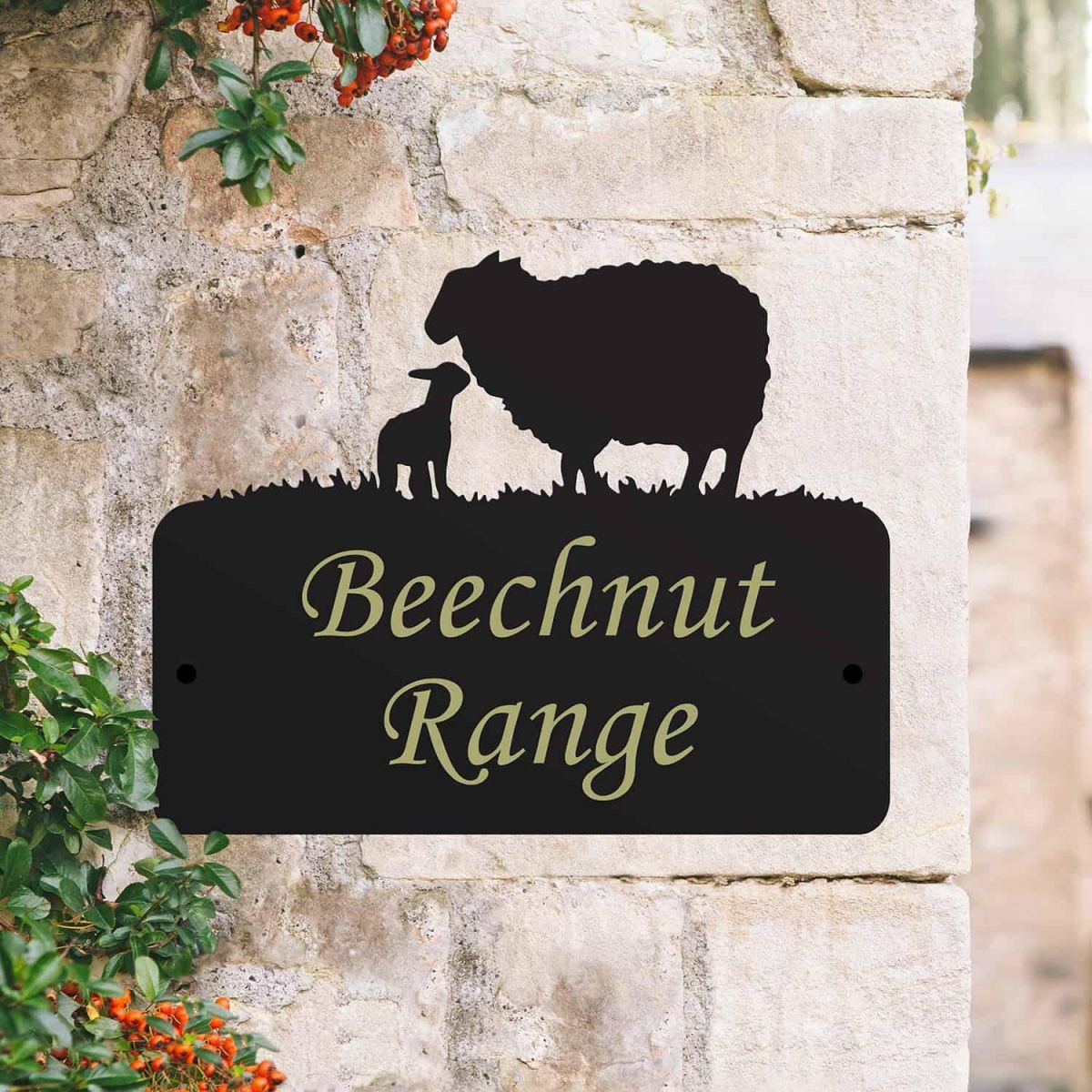 Steel Sheep & Lamb House Name Sign in Situ