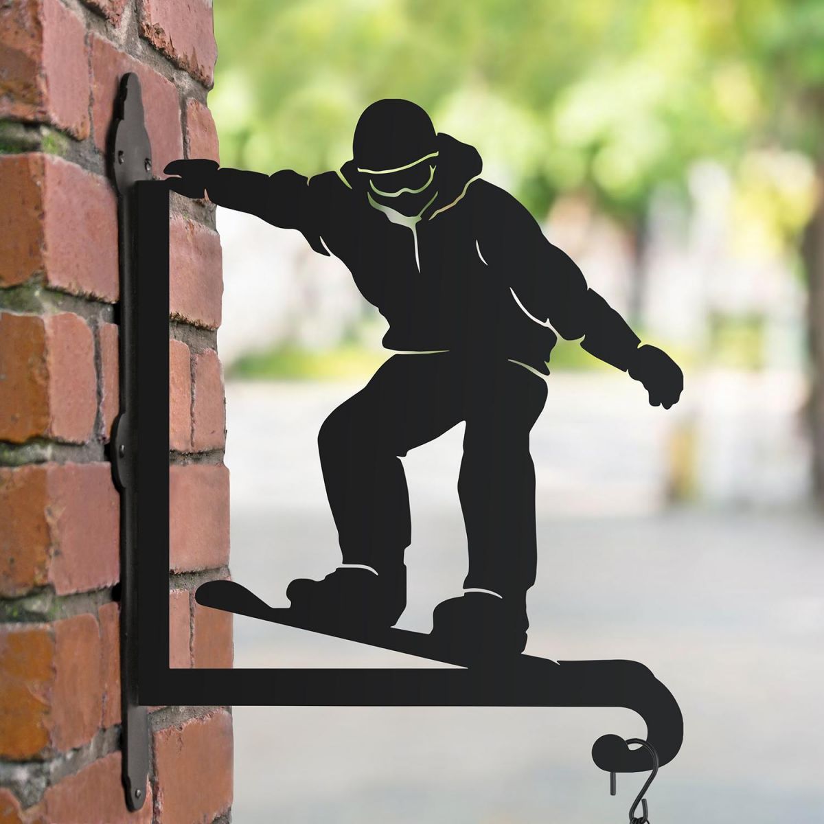 Steel Hanging Basket Bracket with Snowboarder Topper