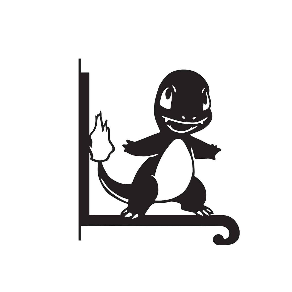Steel Unevolved Fire Lizard Character Hanging Basket Bracket on White Background