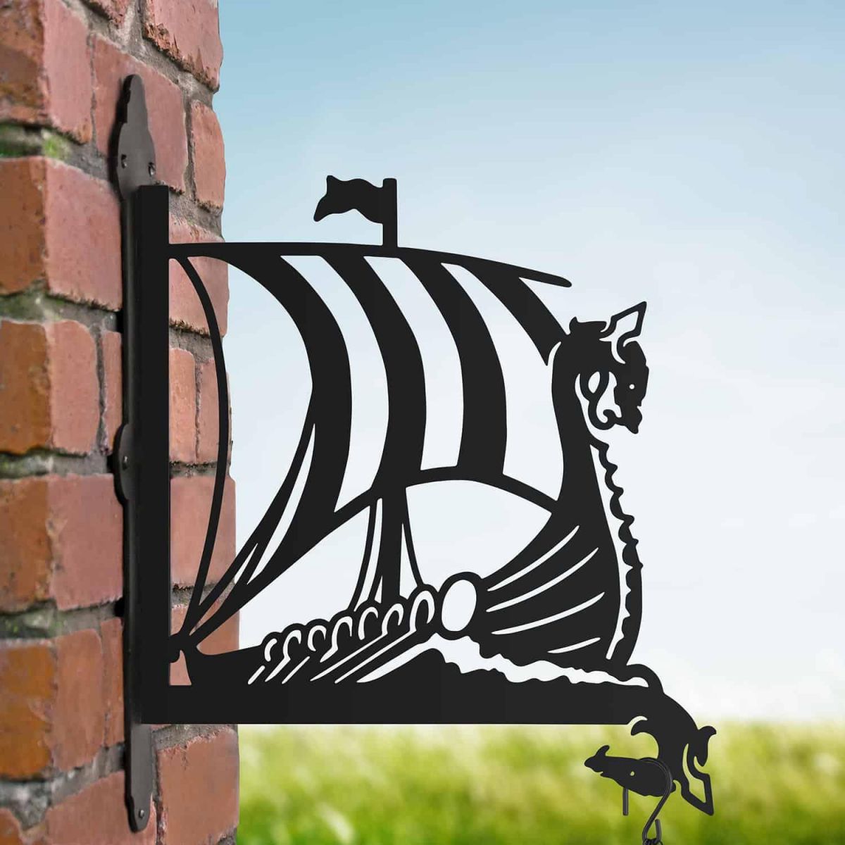 Steel Viking Ship Hanging Basket Bracket in Situ