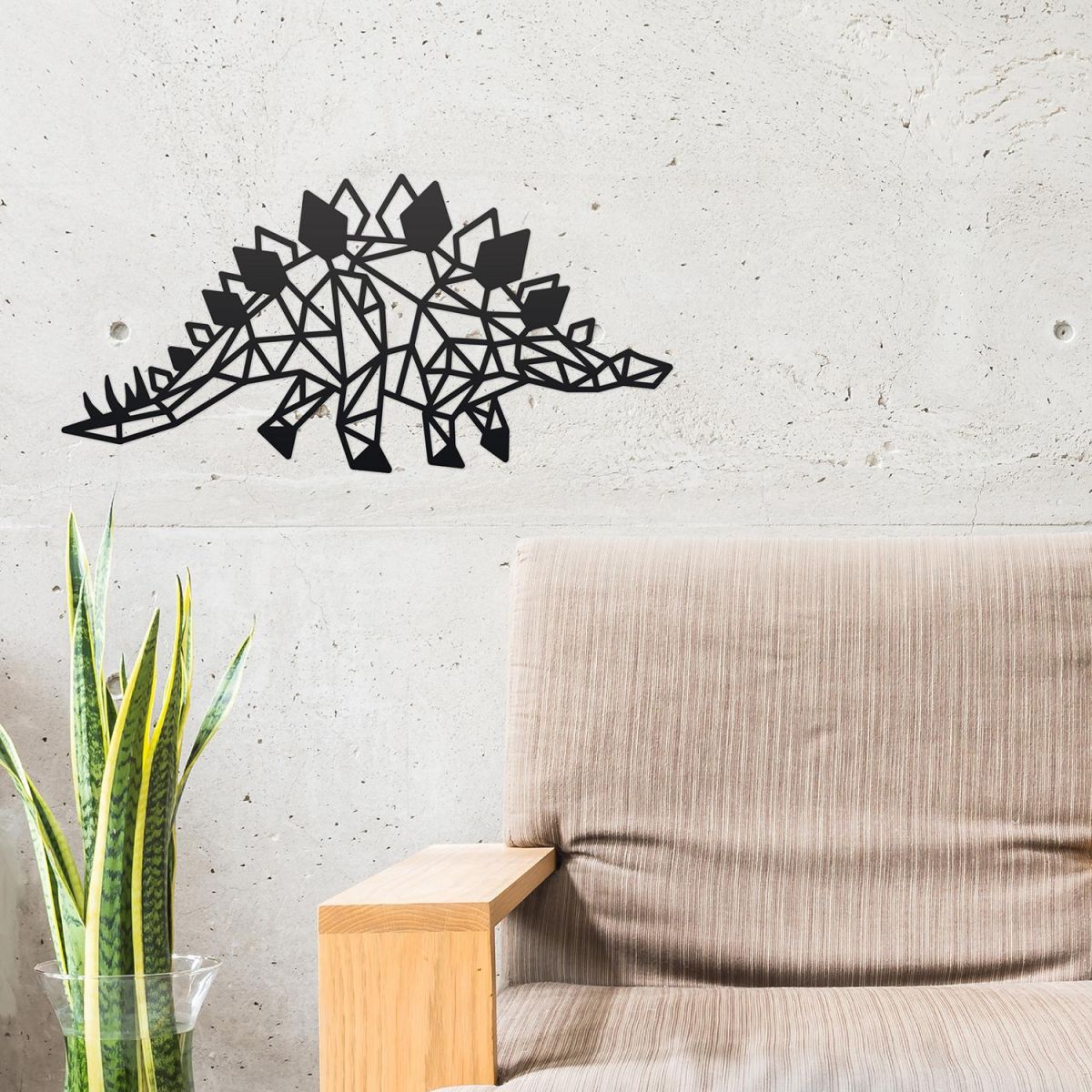 Geometric Iron Stegosaurus Wall Art in the Home