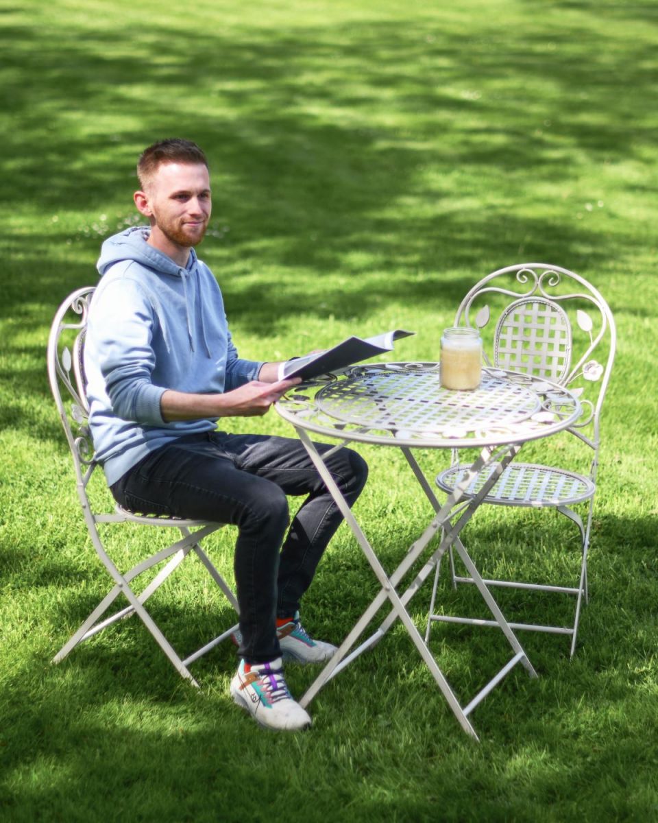 Stunning Chimera Outdoor Two Seater Bistro Set with Floral Detailing to Scale