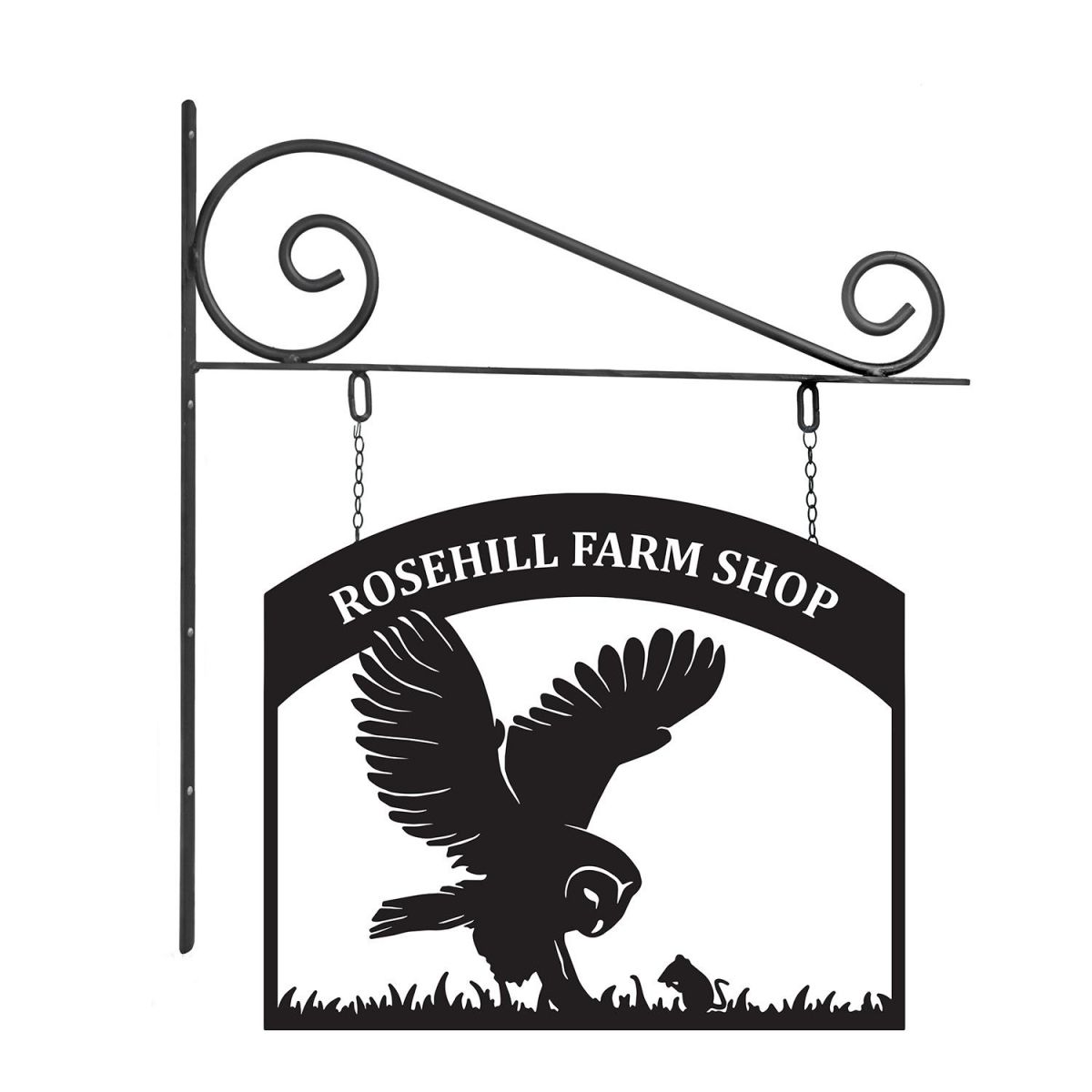 Close-Up of Stunning Steel Barn Owl Hanging House Name Sign