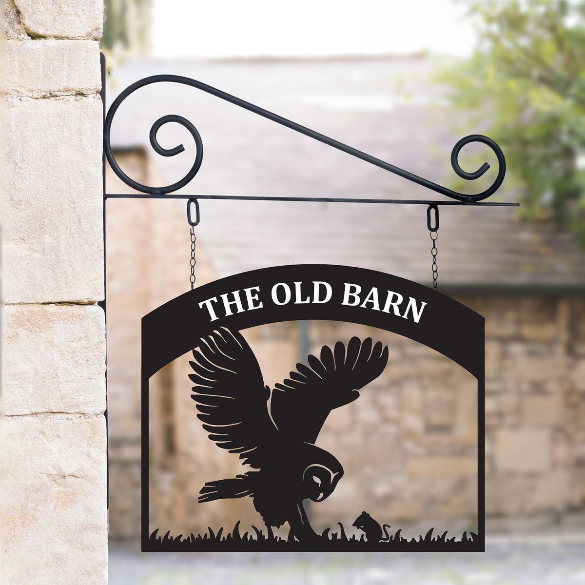Stunning Steel Hanging House Name Sign with Barn Owl Design