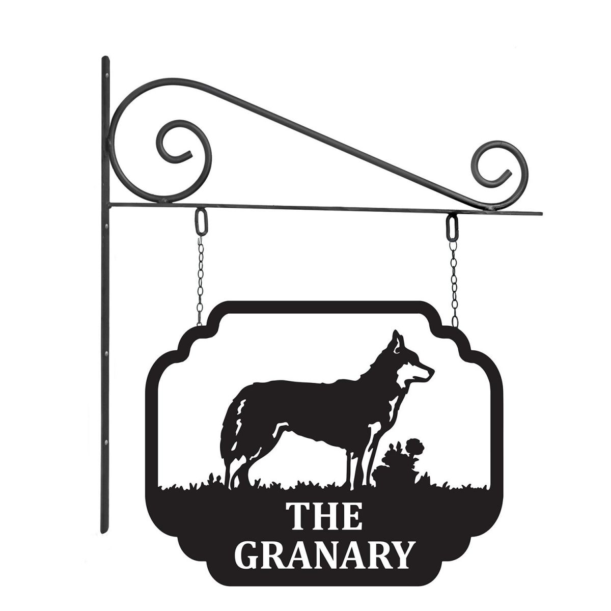 Close-Up of Stunning Steel Husky Hanging House Name Sign
