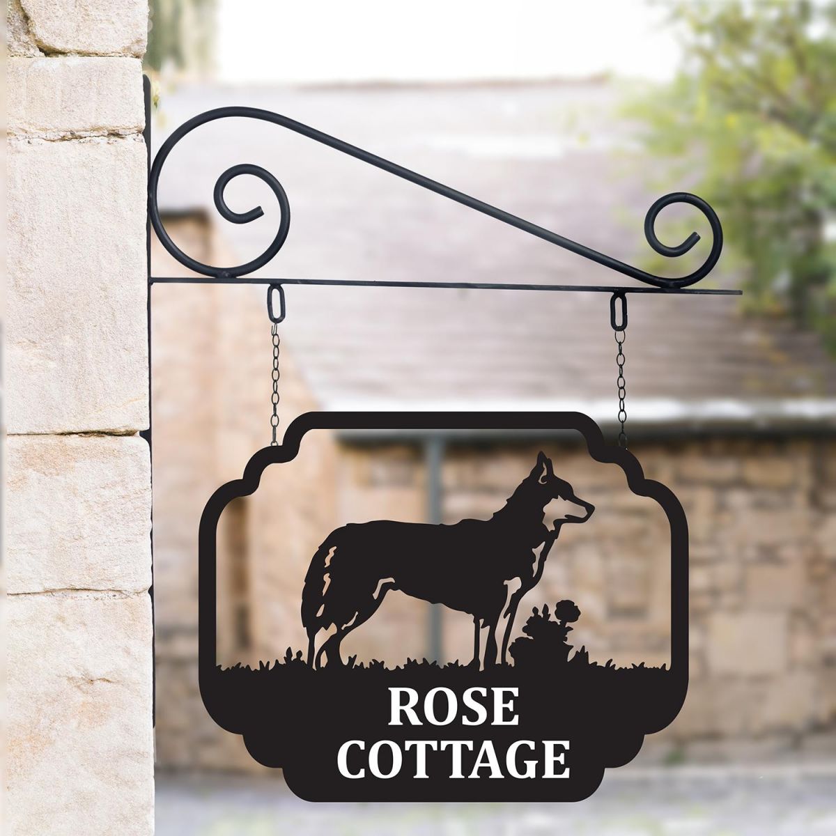 Stunning Steel Hanging House Name Sign with Husky Design