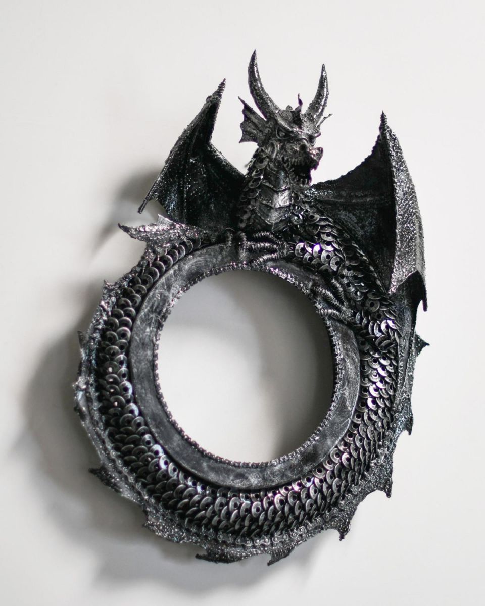 Stunning Wyvern Dragon Circular Interior Wall Mirror in Situ