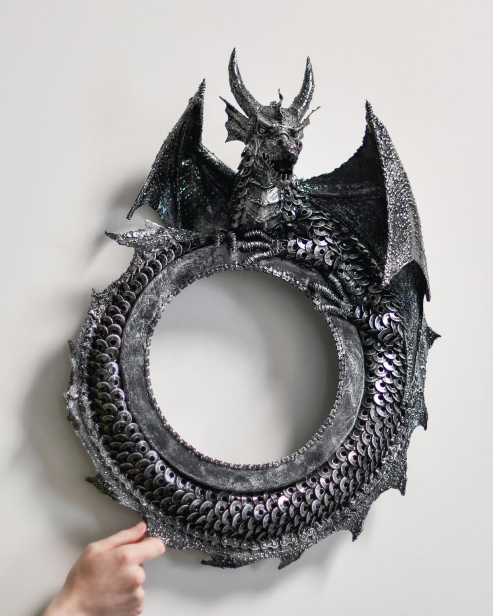 Scale Shot of Wyvern Dragon Circular Interior Wall Mirror