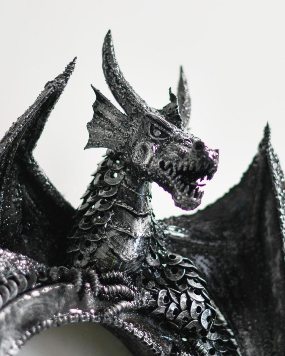 Close-Up of Dragon Design on Stunning Circular Interior Wall Mirror