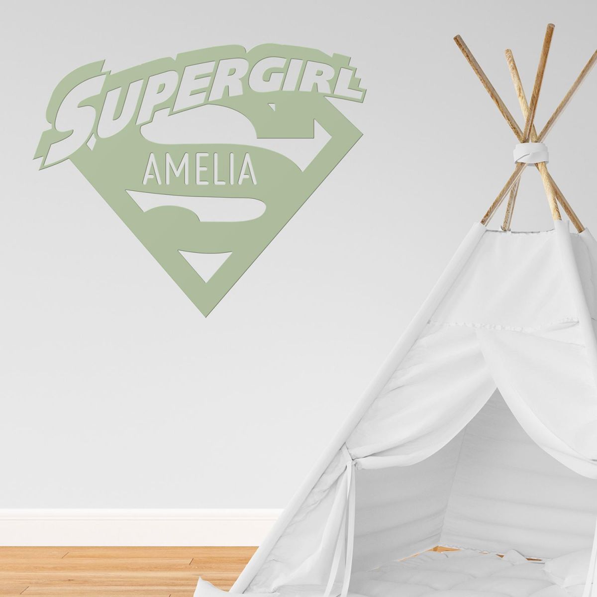 "Supergirl" Personalised Wall Art in a Children"s Play Room