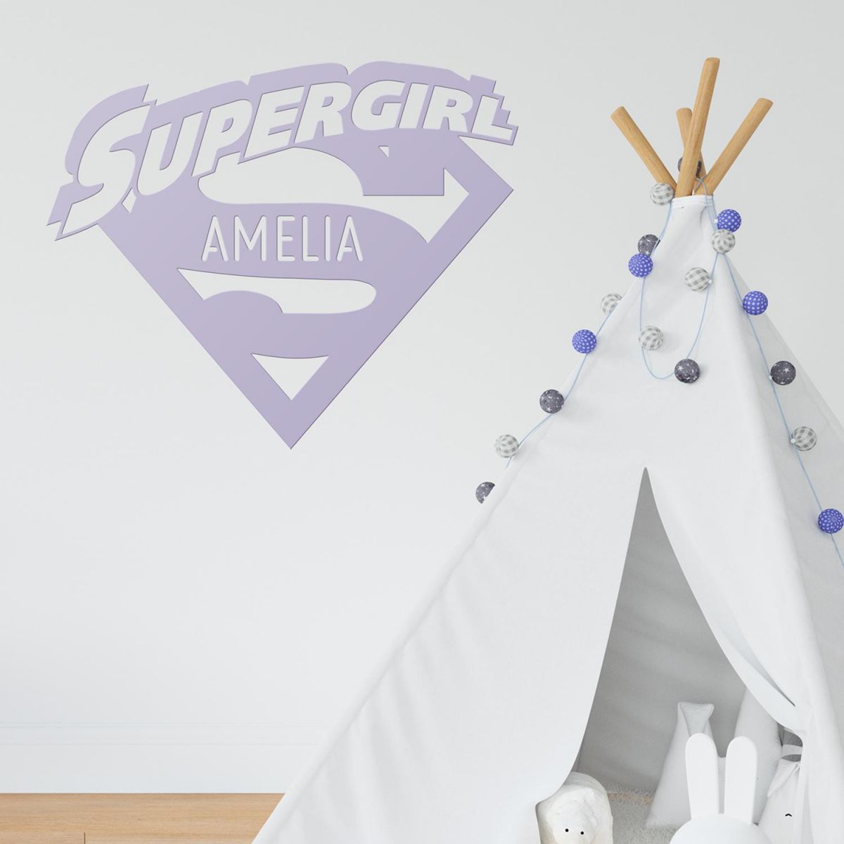 "Supergirl" Personalised Wall Art in a Children"s Play Room