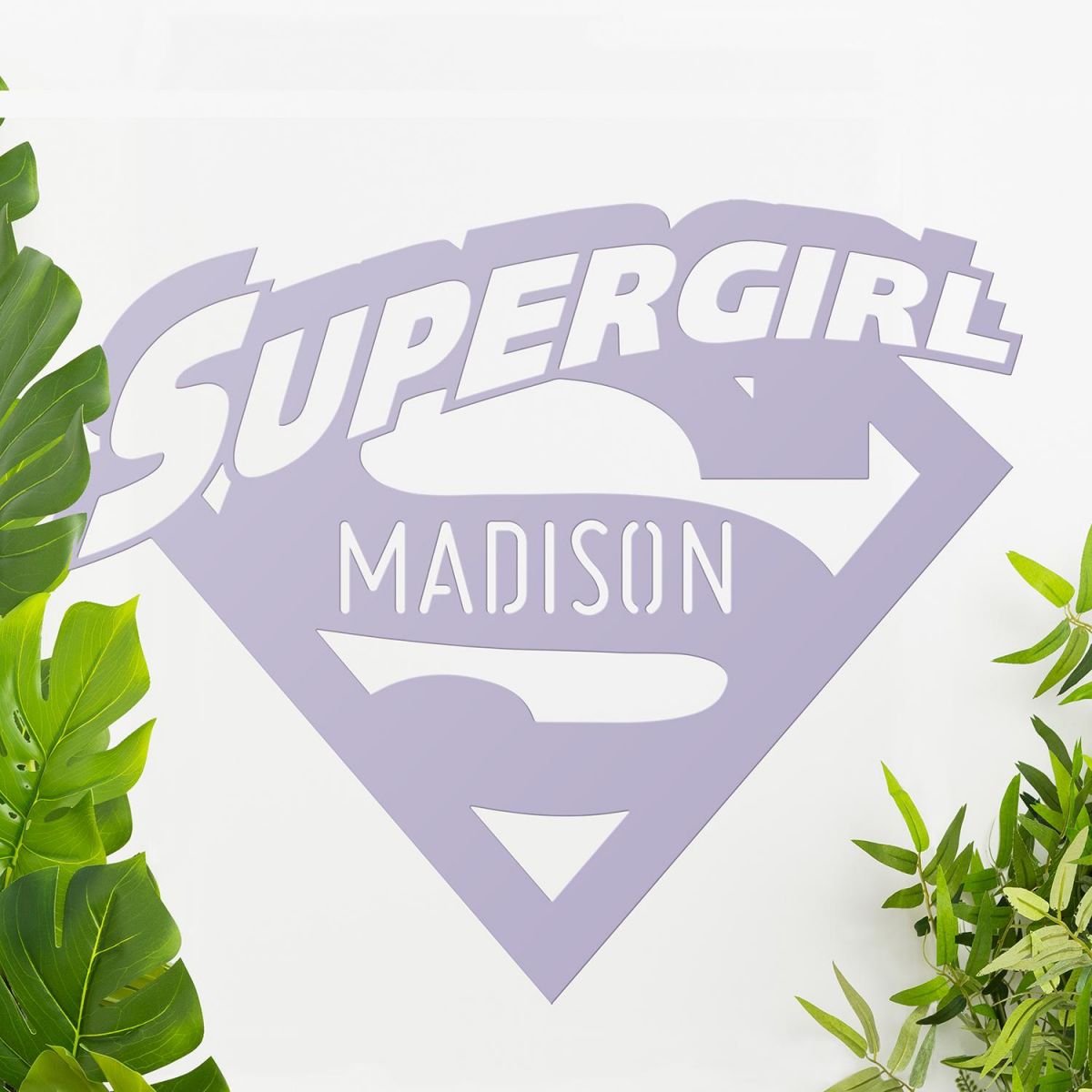 "Supergirl" Personalised Wall Art Among Plants in the House