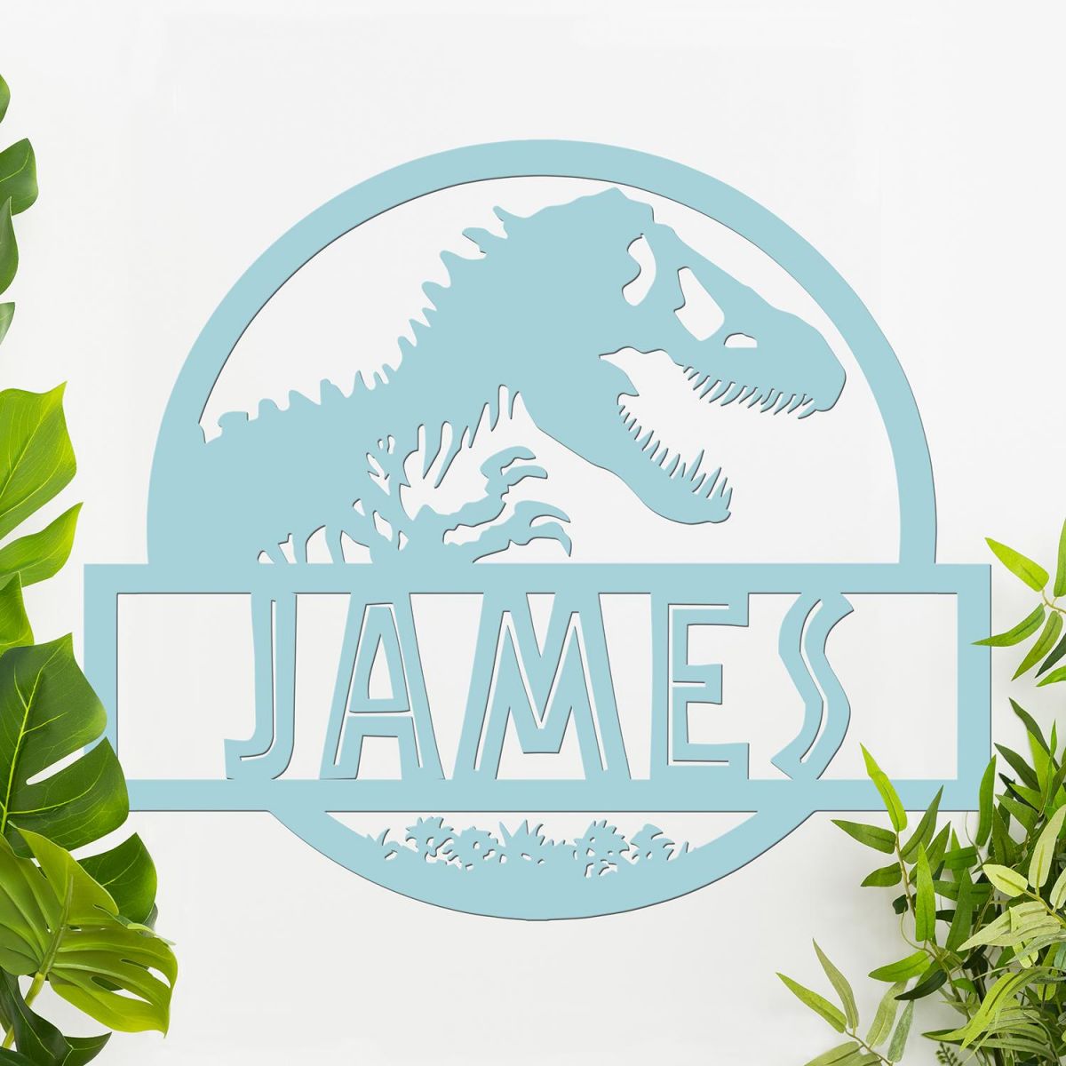 T-Rex Steel Monogram Name Sign Being Used as Wall Art Inside the Home