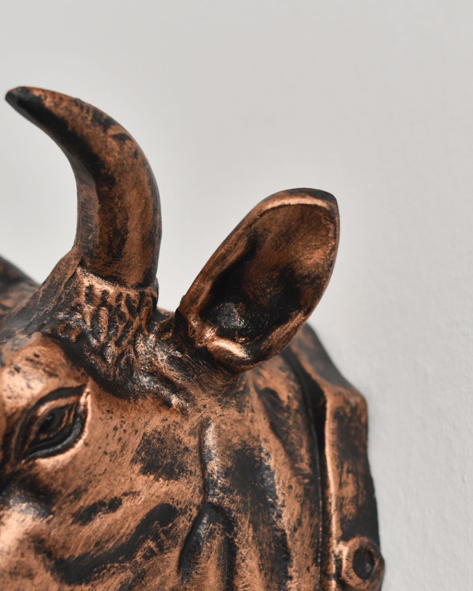 Close Up Details On The Cast Aluminium Bull Head Sculpture