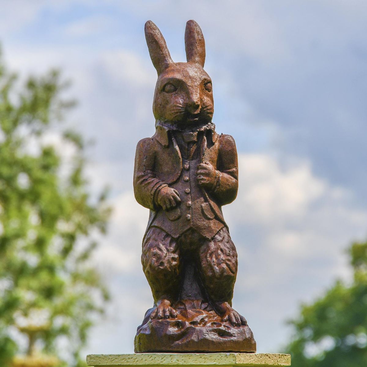 The Elegant Cast Iron Rabbit Sculpture in Situ in the Garden