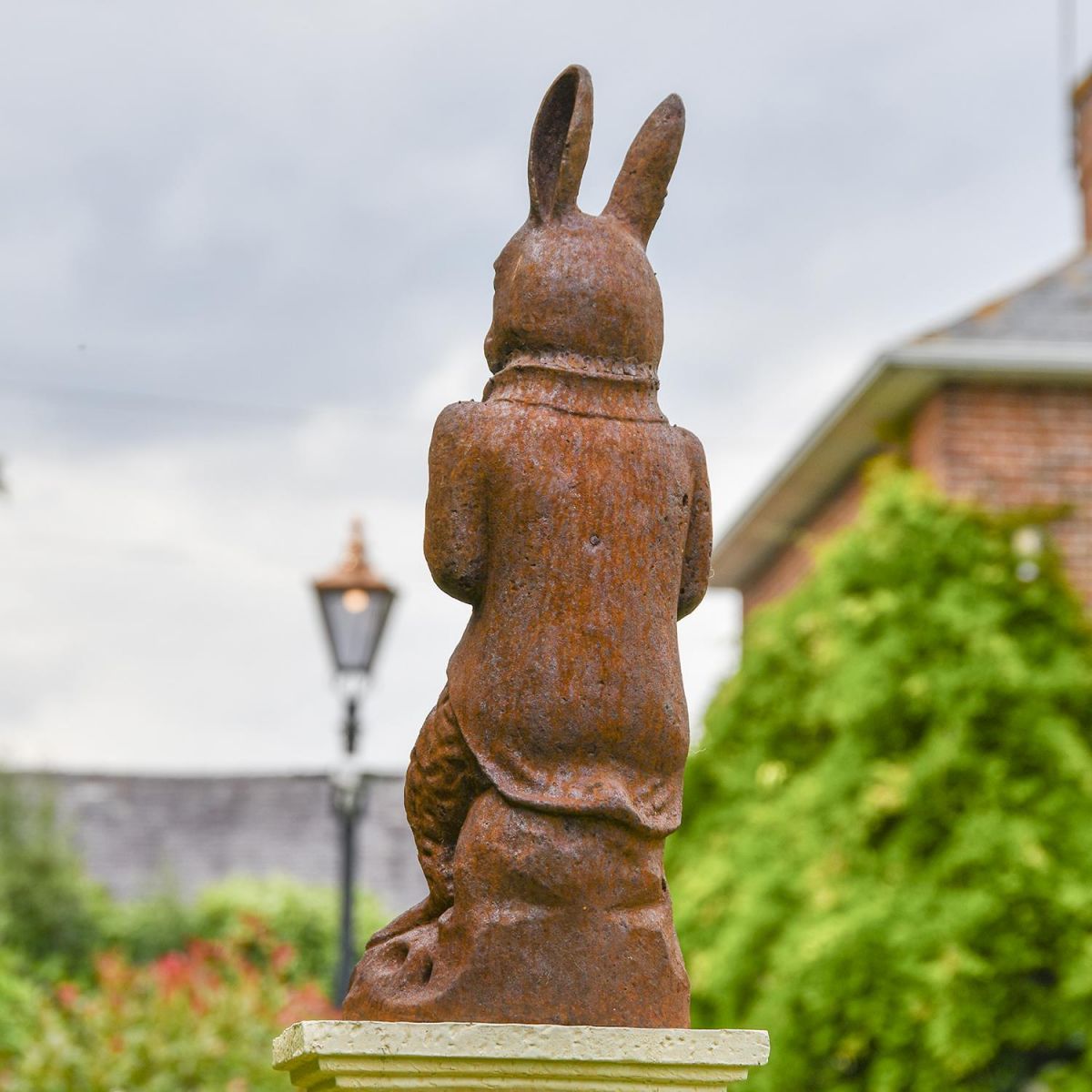 View of the Back of the The Elegant Cast Iron Rabbit Sculpture
