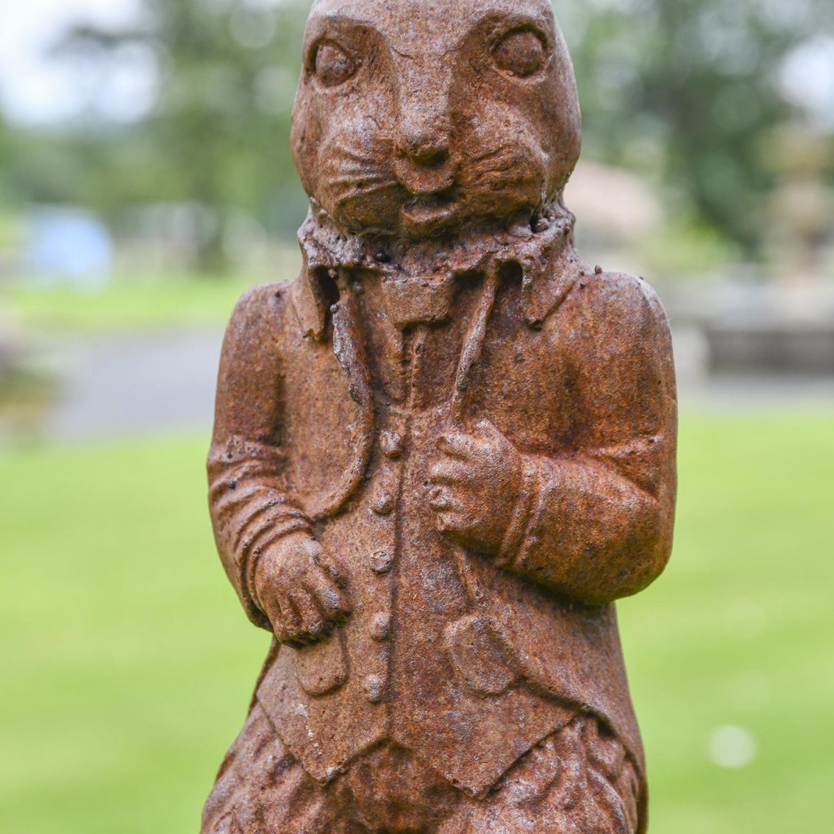 Close-up of the Cast Iron Finish on the Rabbit Sculpture