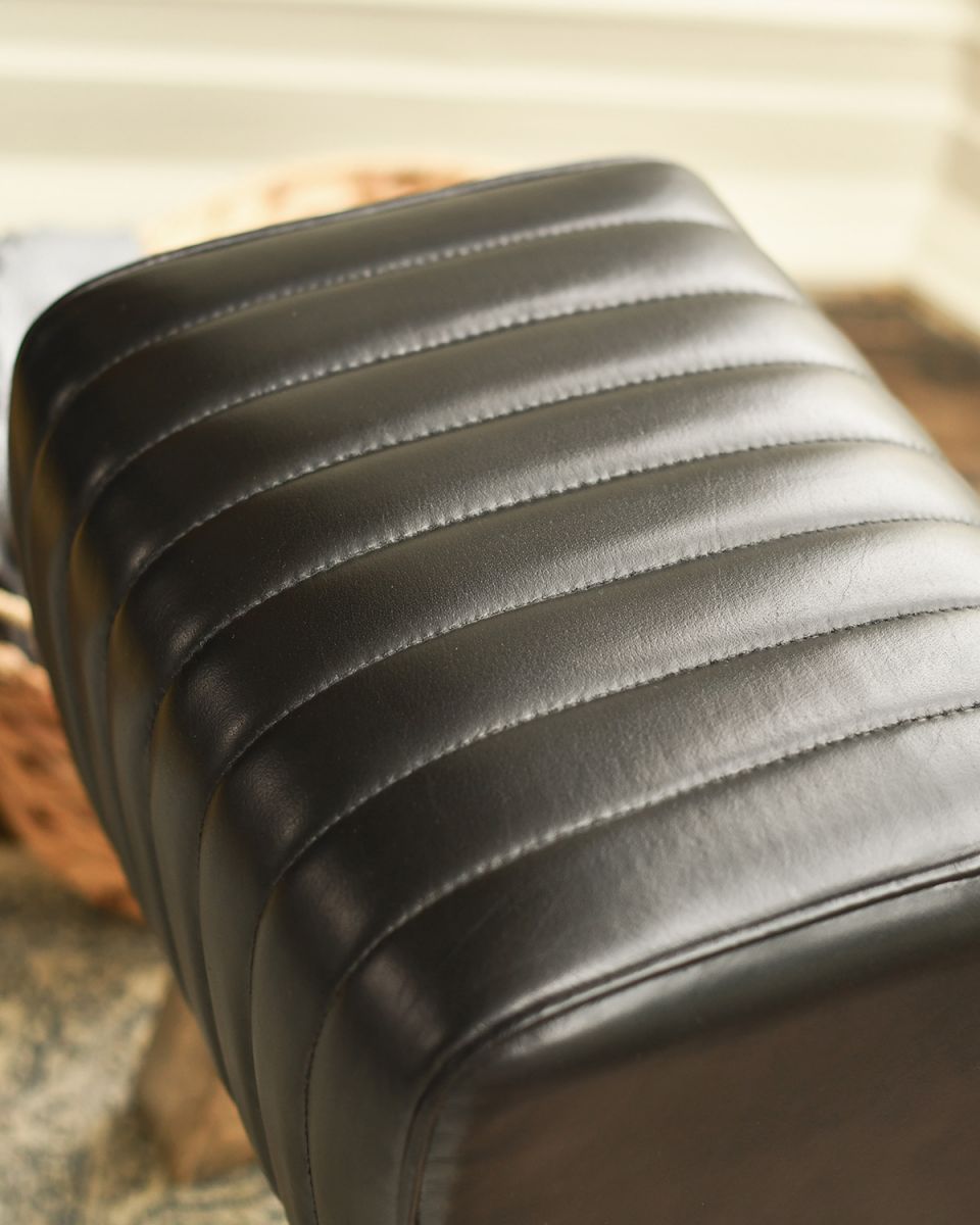 Close-up of the Black Finished Leather on the Top of the Stool