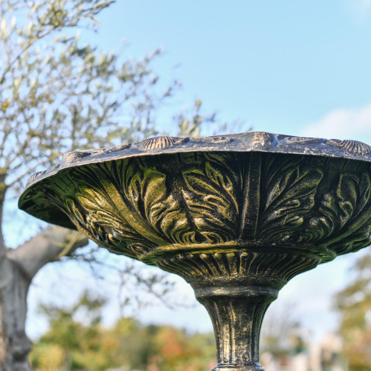 Close Up Of Brushed Gold "Plumis" Bird Bath Detailing
