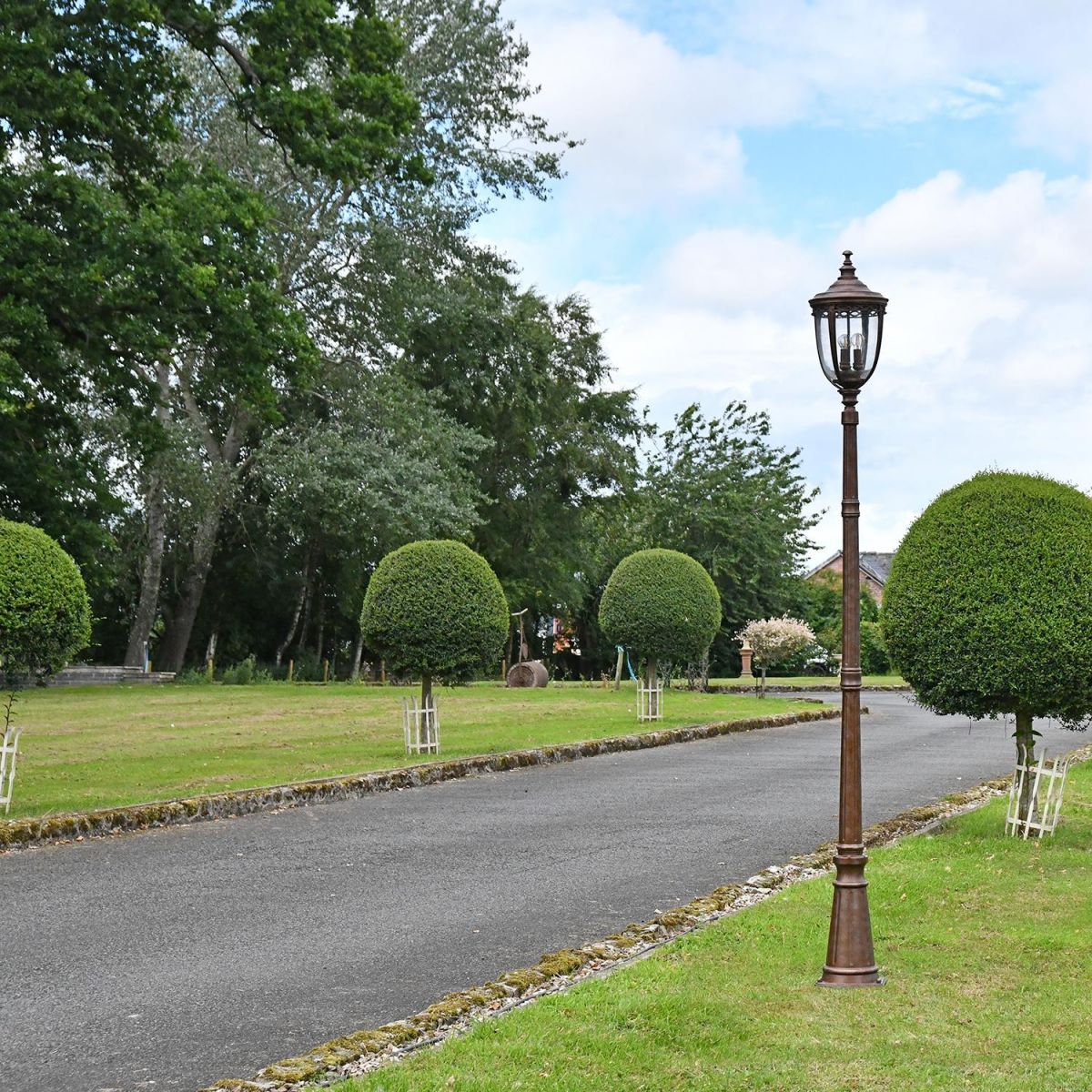 "The Ruxton" Bronze Manor Style Garden Lamp Post in Situ on a Driveway