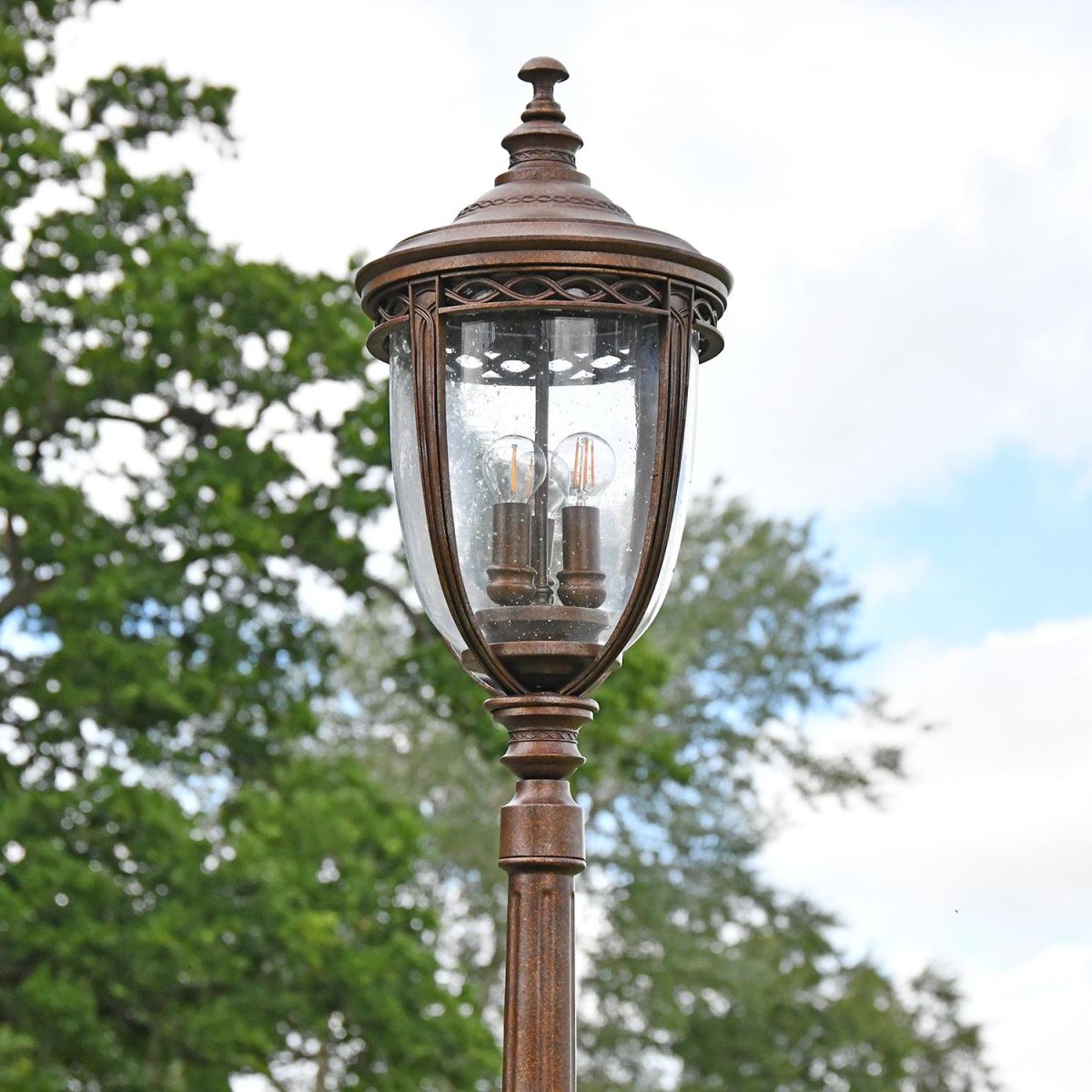 View of the The Bronze Manor Design Lantern on the Lamp Post