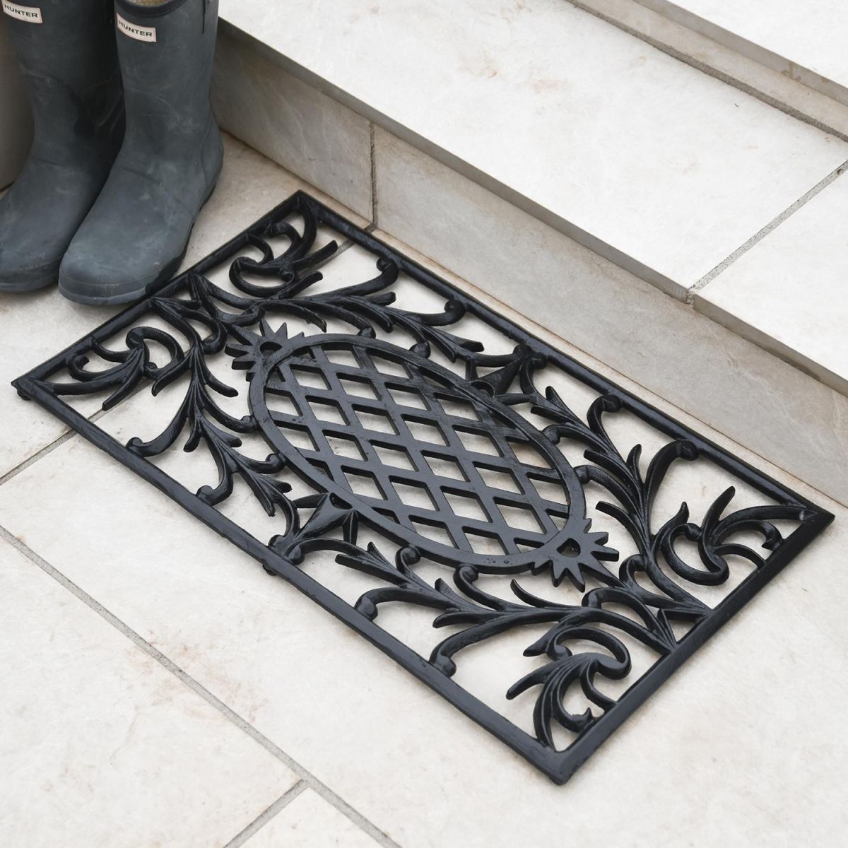 "Thistledown" Rectangle Doormat in Situ in Front of a Door