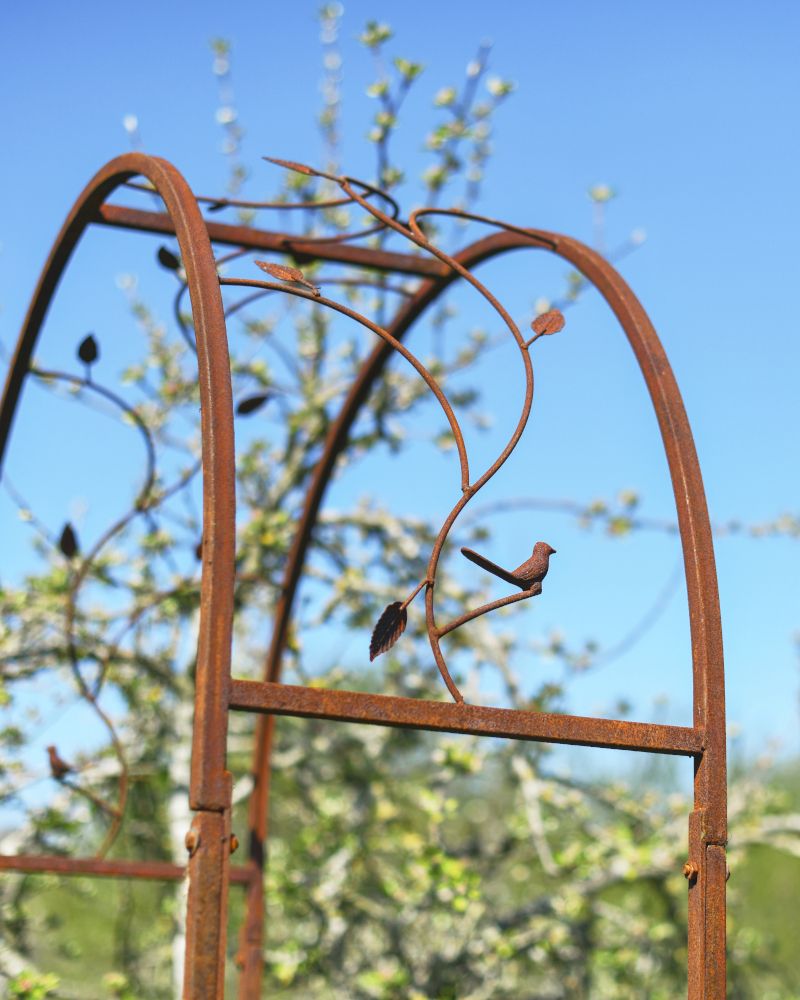 Close-up of the Floral Bird Design on the Top of the Rose Arch