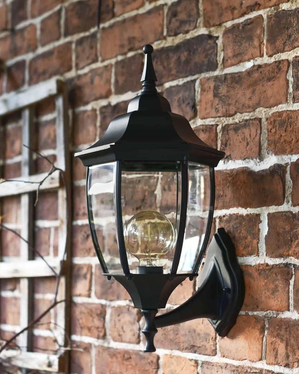 Traditional "Acorn" Black Aluminium Victorian Wall Lantern in Situ