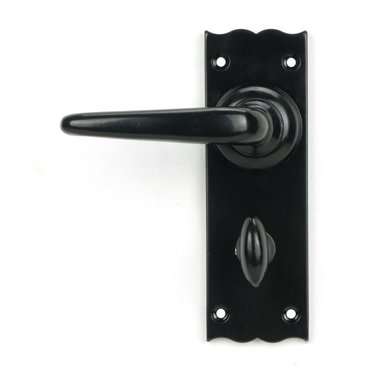 Traditional Black Bathroom Mortice Lock Door Handle Set in Situ