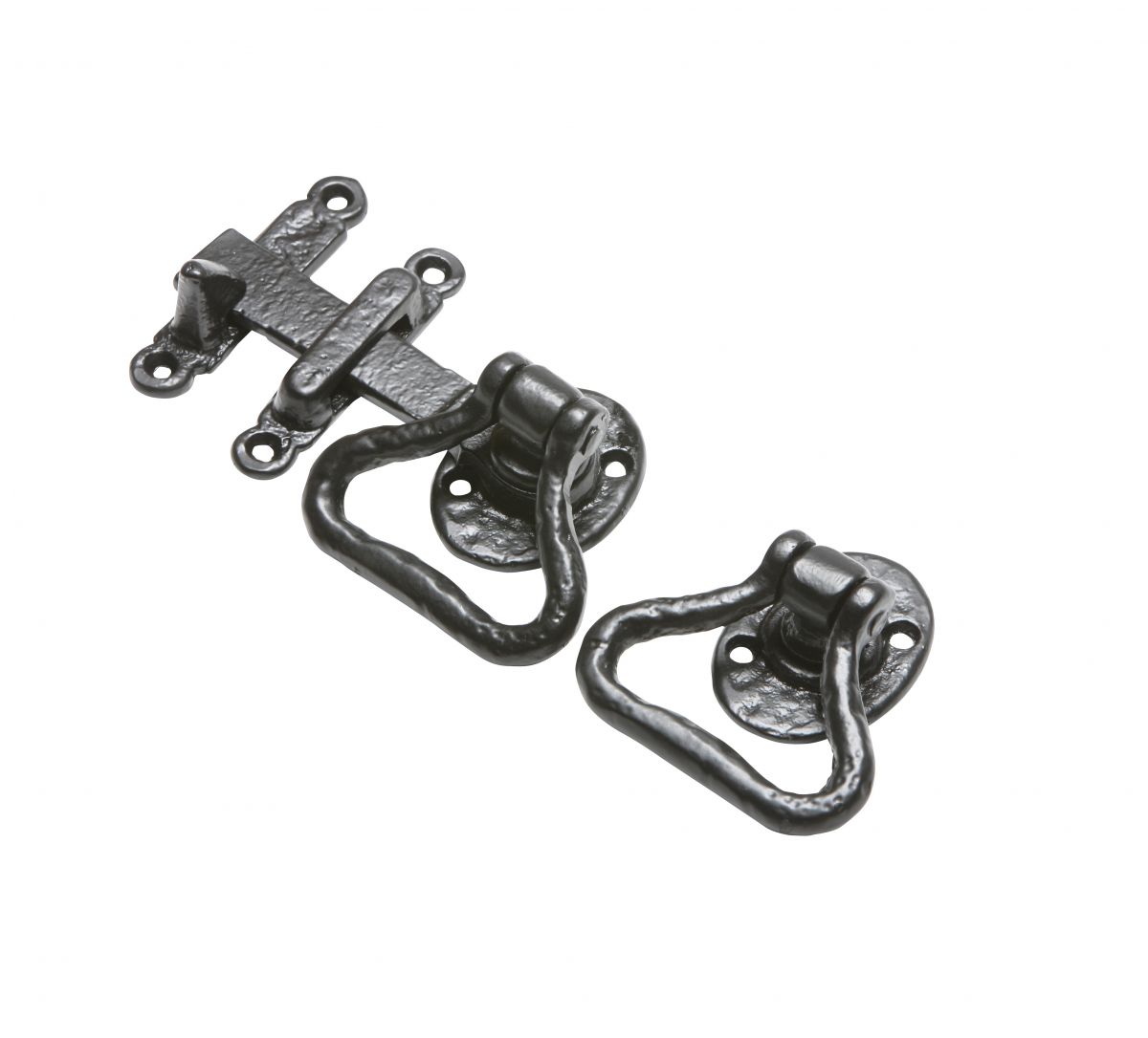 Traditional Black Iron Antique Ring Gate Latch Set