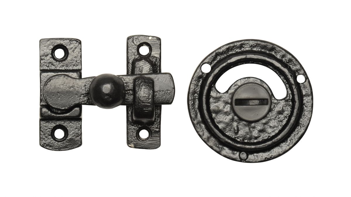 Traditional Black Iron Bathroom Privacy Bolt Set - Supplied With Vacant and Engaged Indicator