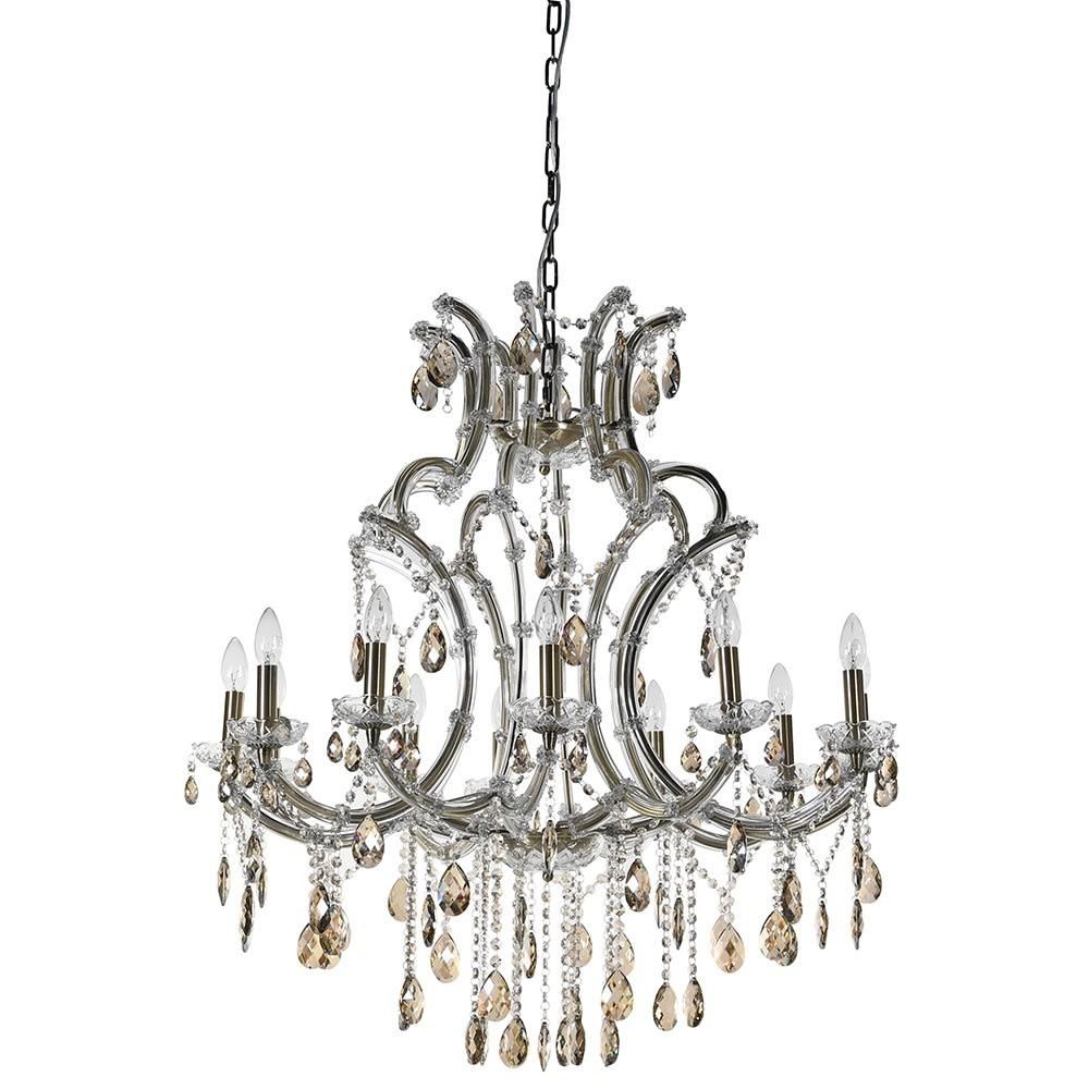Traditional Chandelier Finished in Chrome with Amber Glass 