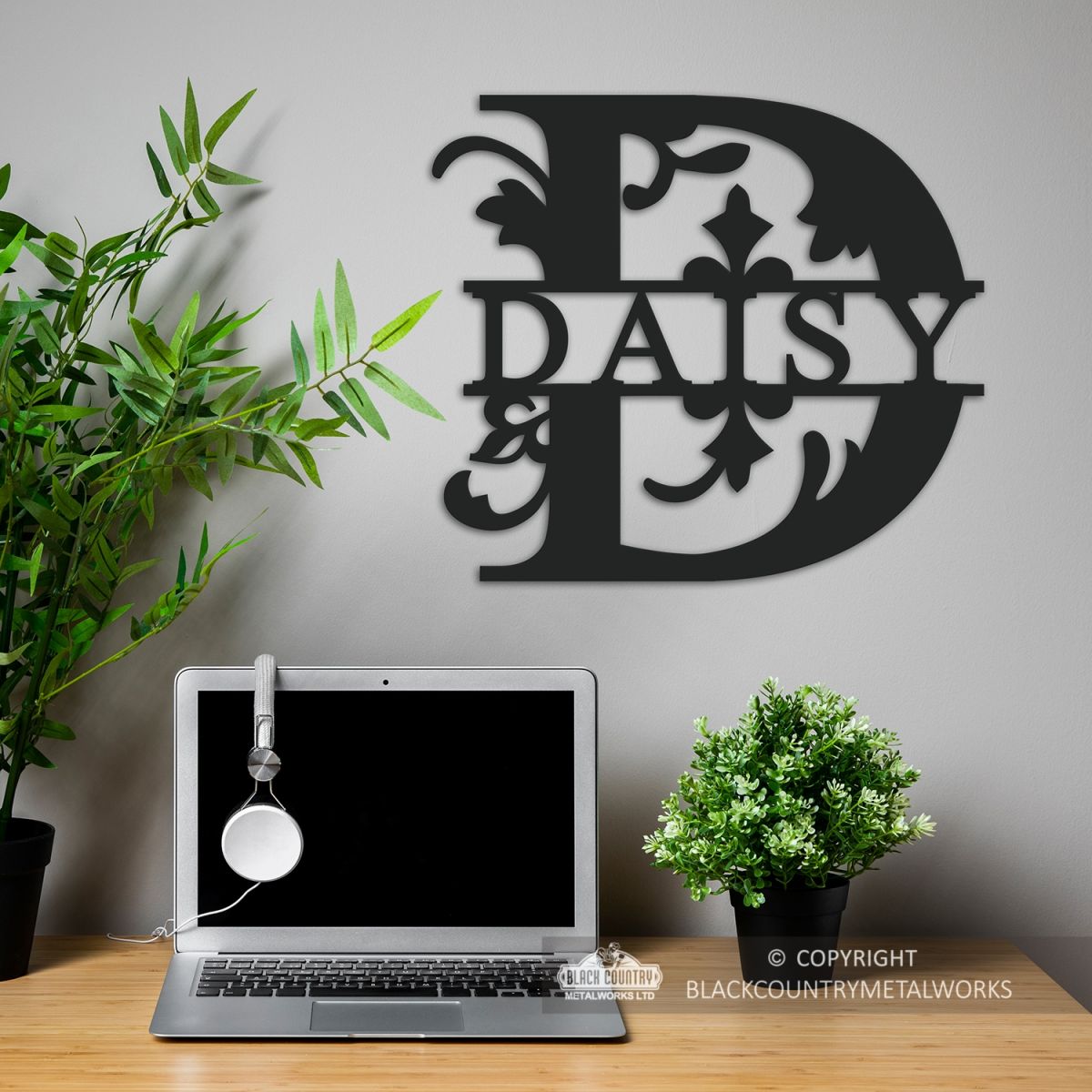 Letter D Monogram Name Sign in Situ in the Office