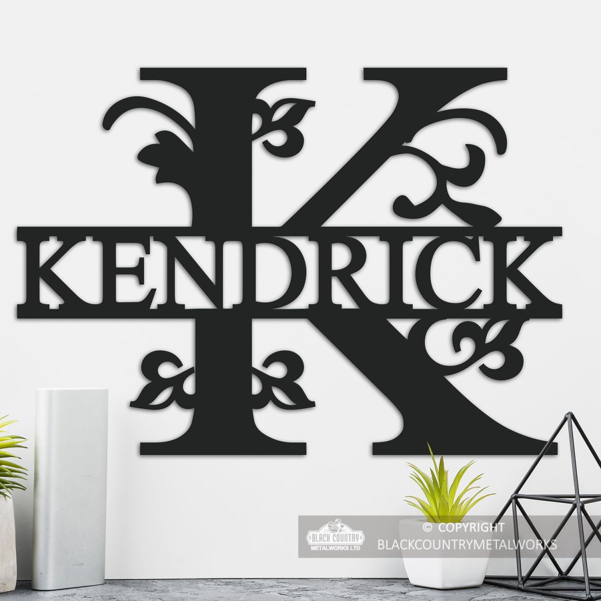 Letter K Personalised Monogram Name Sign in Situ in the Home