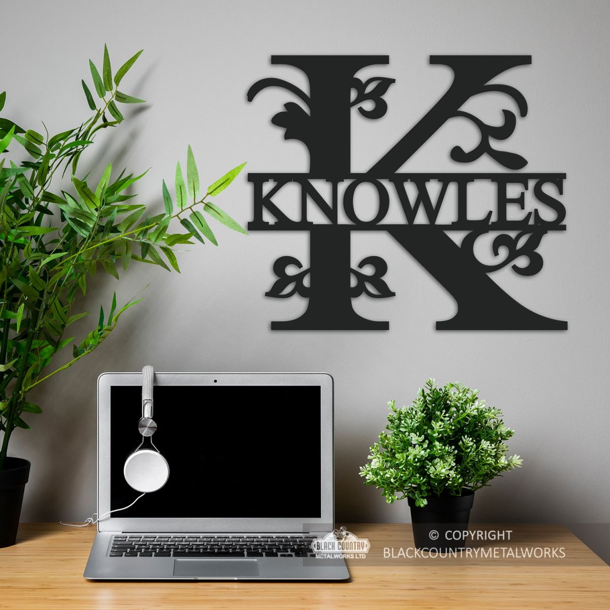 Letter K Monogram Name Sign in Situ in the Office