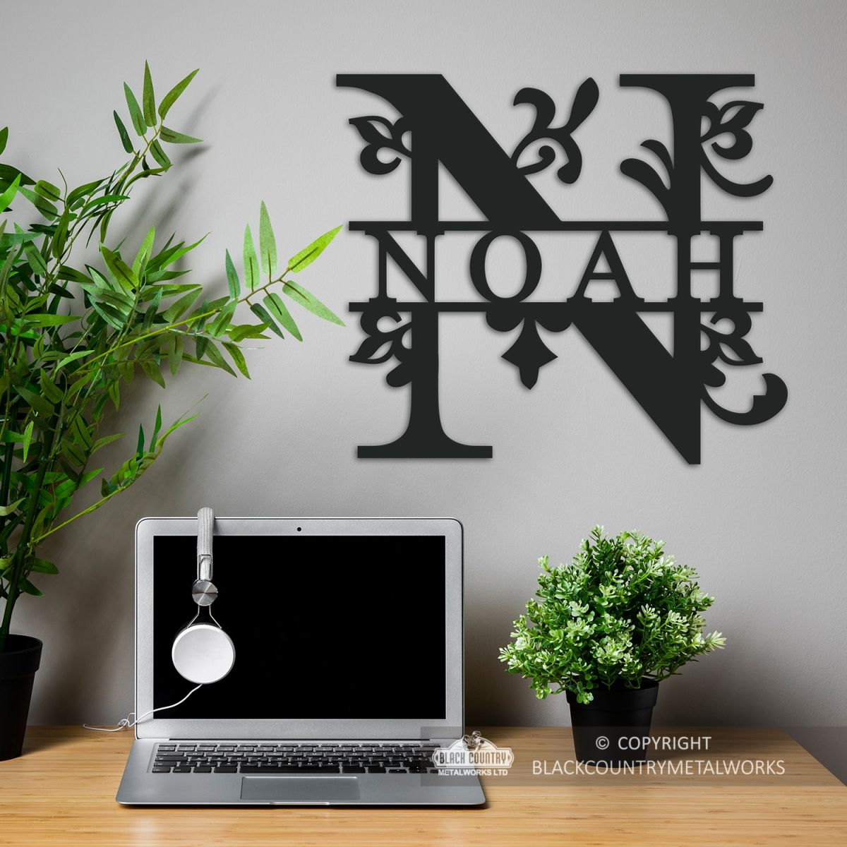 Letter N Monogram Name Sign in Situ in the Office