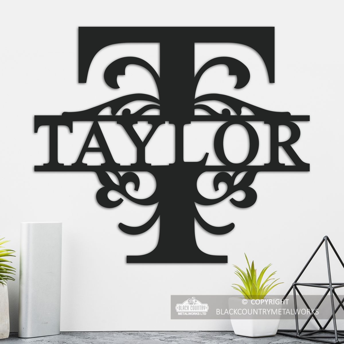 Letter T Personalised Monogram Name Sign in Situ in the Home
