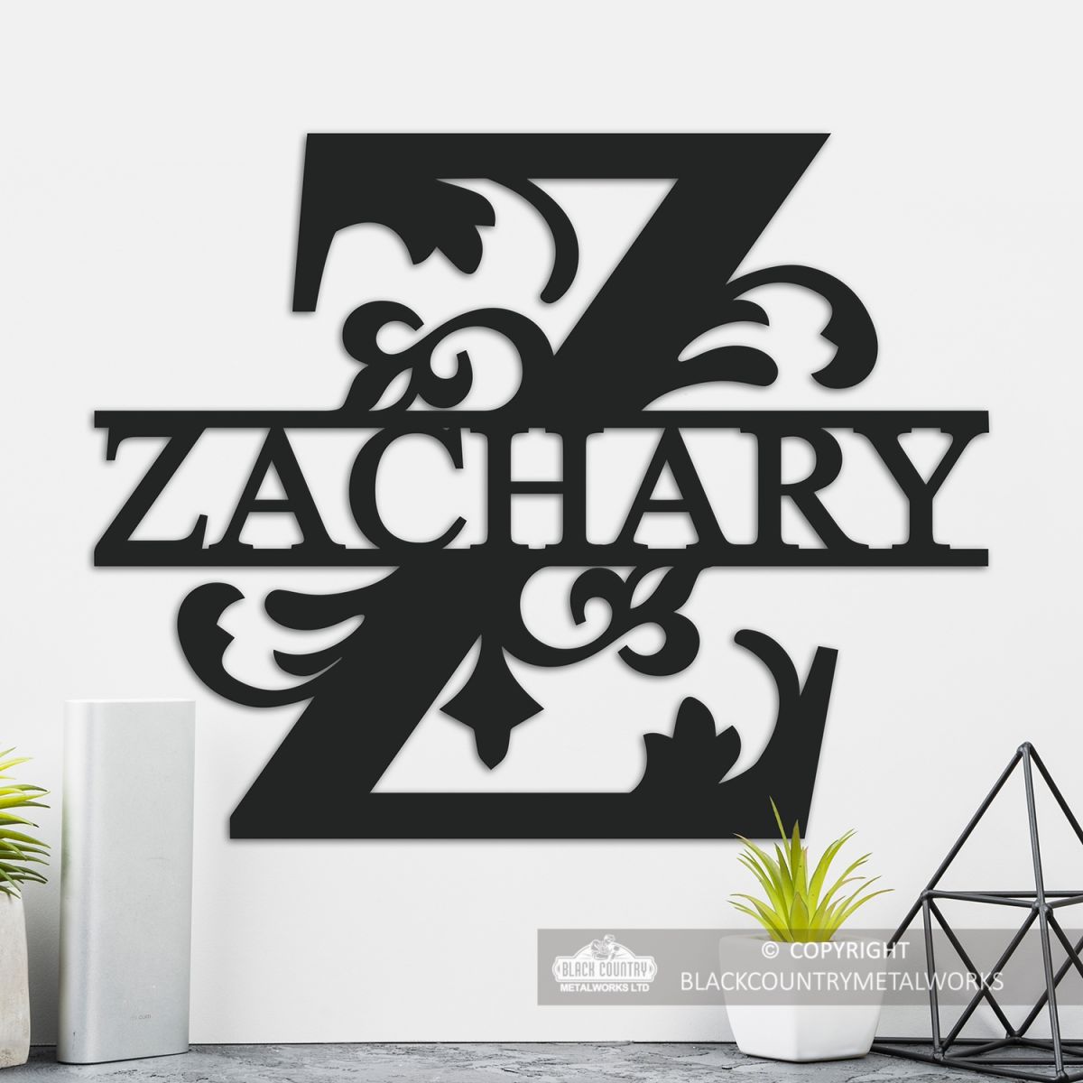 Letter Z Personalised Monogram Name Sign in Situ in the Home