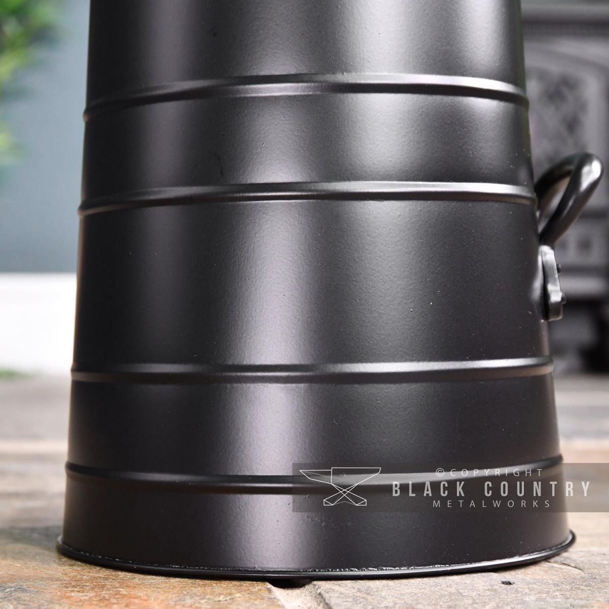 Sleek Black Finish on the Coal Hod