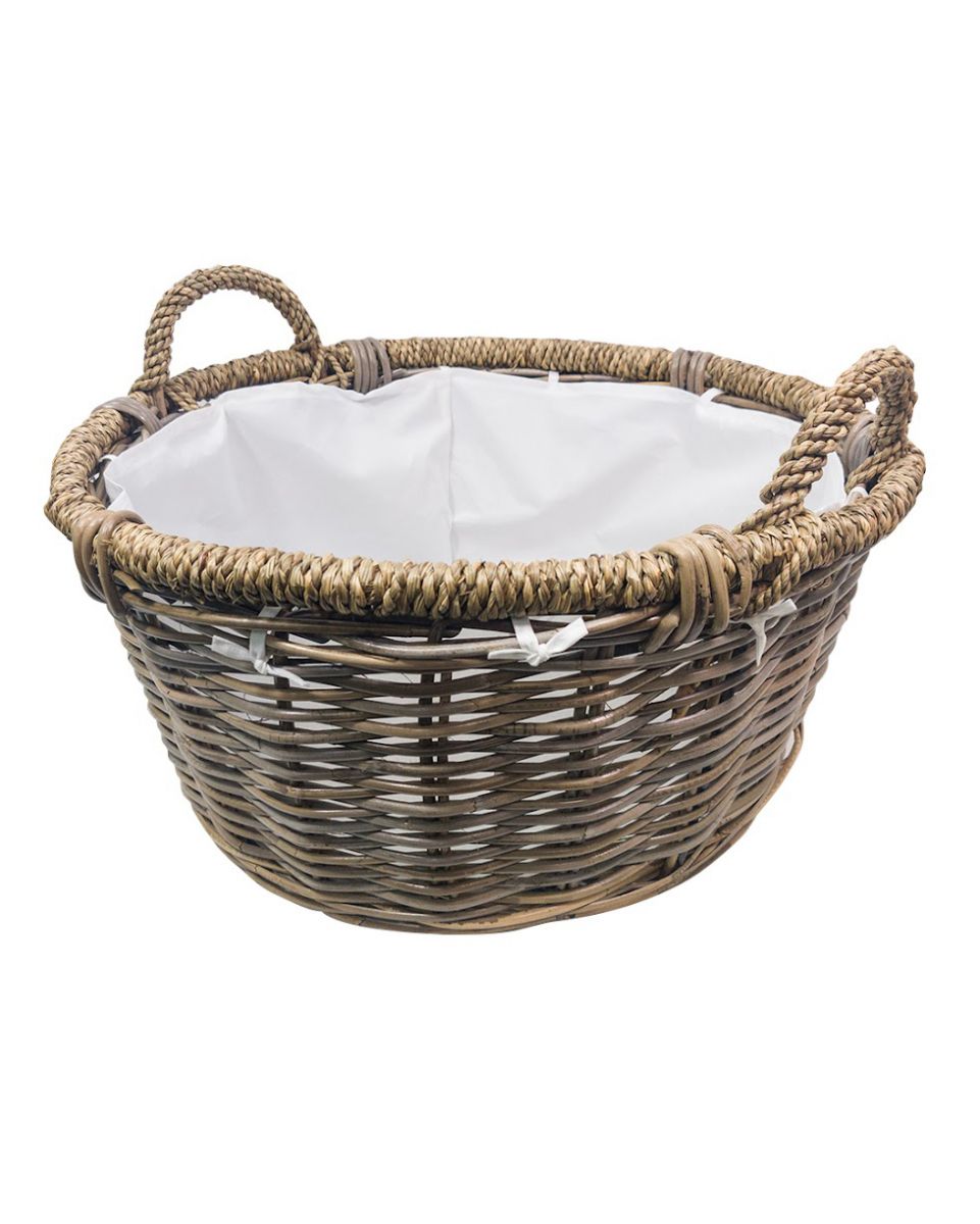 Wicker Log Basket with Cream Liner in a Traditional Wooden Finish 