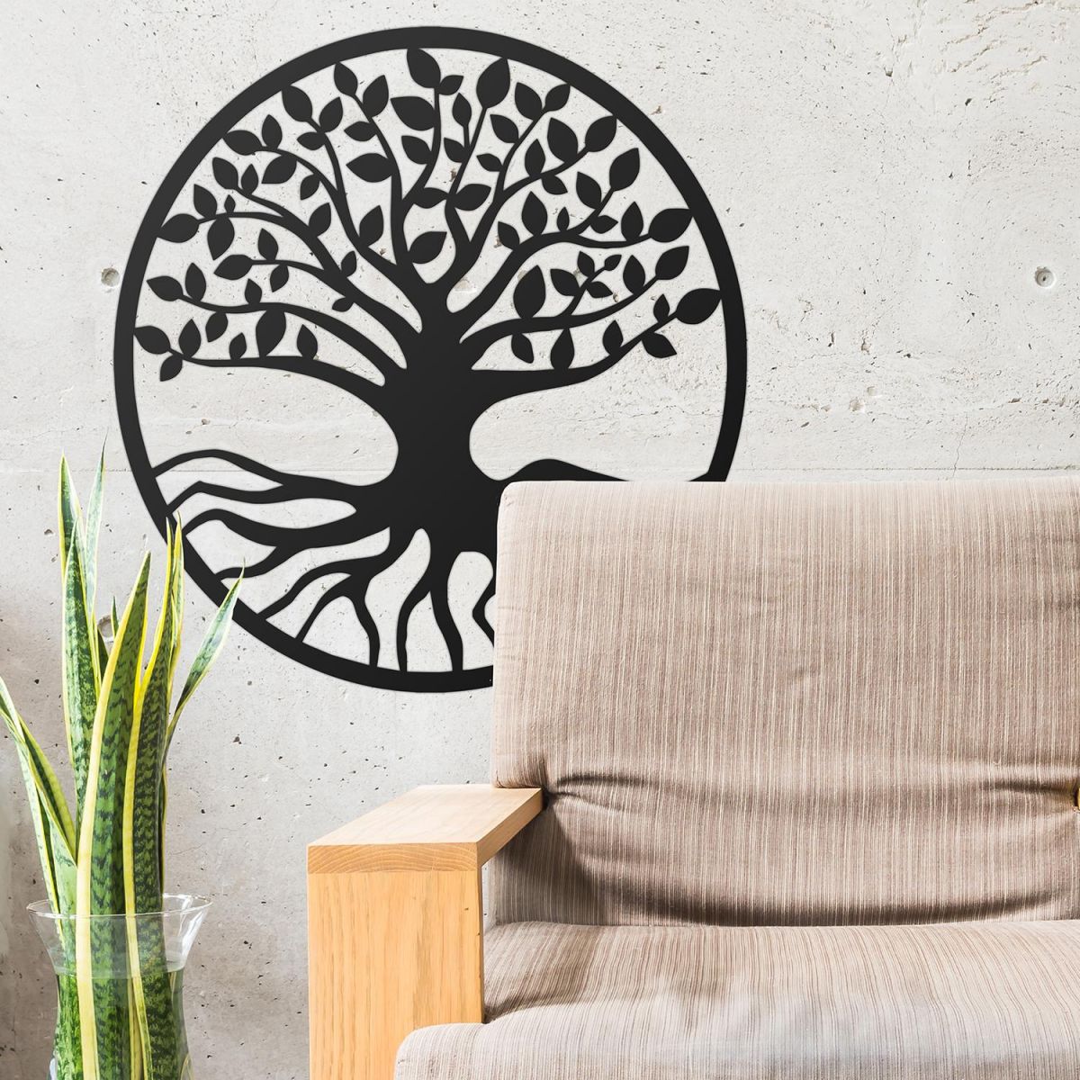 Black Round "Tree of Life" Wall Art in Situ in the Sitting Room