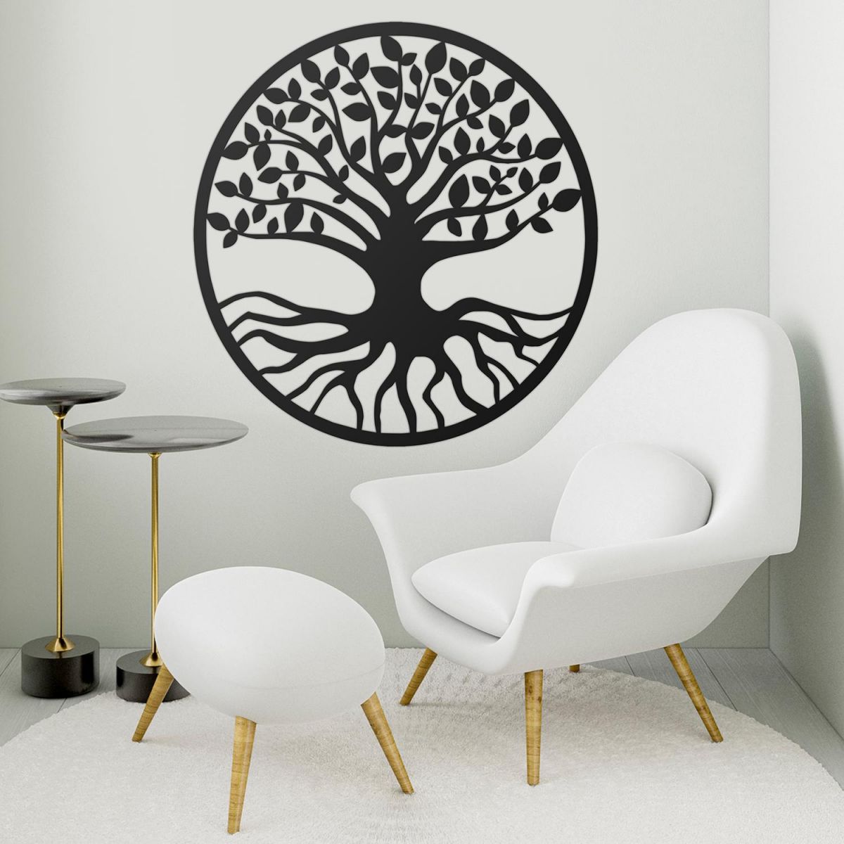 Black Round "Tree of Life" Wall Art in Situ in the Living Room