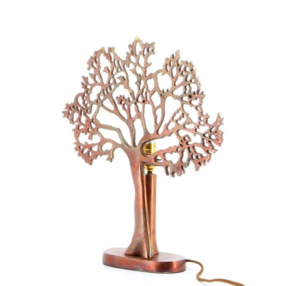 Table Lamp With Tree Silhouette Created From Oxidised copper