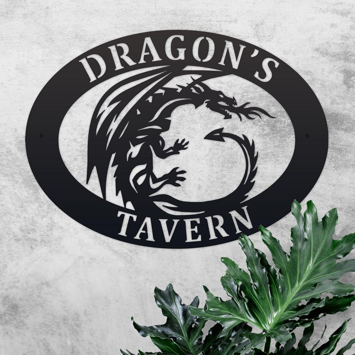 Tribal Dragon Iron Oval House Sign in Use Outdoors