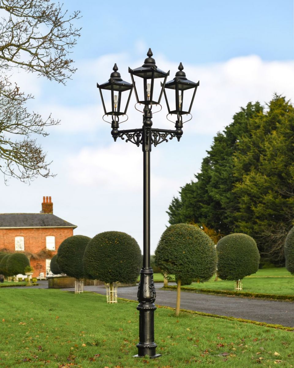 Triple Head Large Traditional Garden Lamp Post Over 3 metres